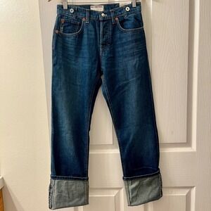 We The Free People FP Slade Slim Selvedge Jeans Womens 25 Dark Blue Button Fly